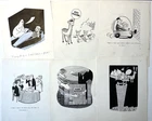 12 x Original Cartoon Art Drawing Job Lot Bundle Unsigned Ink On Paper Vintage