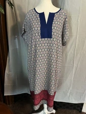 Pleione Women’s XL Shift Midi Dress, Colorful Multi Print Lightweight V-Neck USA