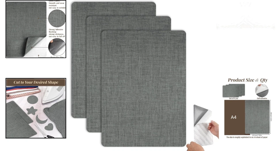 Selbstklebende Stoffflicken Leinen Set 3 Stück 20x28cm Reparatur DIY Sofa Auto - Bild 2 von 4