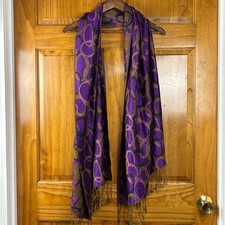 Pashmina Purple Gold Geometric Circle Print Fringe Wrap Scarf Shawl 68x27