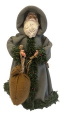 Rare Vtg Santa Clause Father Christmas Green Felt Robe With Bag Holidays