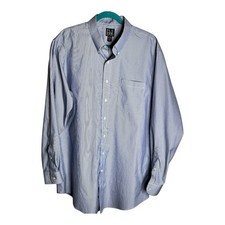 Jos A Bank Traveler Stripe Button Down Shirt Sz 17.5x 36 Blue White Tailored Fit
