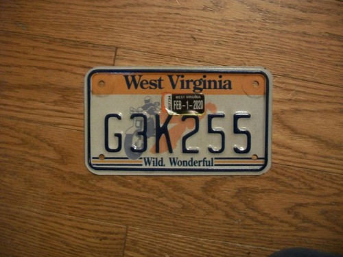 SINGLE WEST VIRGINIA LICENSE PLATE - 2020 - G3K255 - MOTORCYCLE