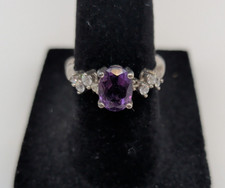 Oval Natural Amethyst Sterling Silver Ring Size 6.5