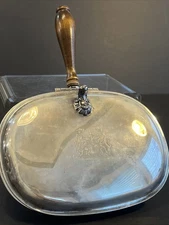 Silent Butler Silverplate etched with two crowned lions F B Rogers Crumb Catcher