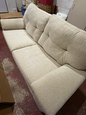 Beige Fabric 3 Seater Sofa, High Back, Padded Arms, Solid Plain