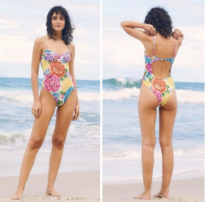 Farm Rio Rainbow Chita One Piece Swimsuit Multicolor Floral Print Cutout Small - Image 2 of 4