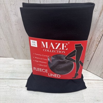 NWT Maze Collection Fleece Lined Leggings Womens Size L/XL Black Very Soft Warm