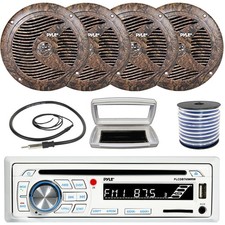 Pyle 1-DIN Bluetooth Marine CD Radio W/White Cover, 4x 6.5'' 150W Max Speakers
