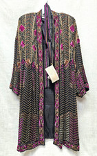 VTG Judith Ann Size M Silk Sequin Beaded Long Black Jacket R-1 DS36