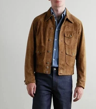 Men Brown Suede Bomber Jacket Cafe Racer Pure Suede Custom Size S M L XL 2XL 3XL