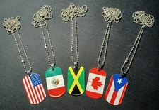USA Flag or International Flag Dog Tag with 30" Stainless Steel Dog Tag Chain
