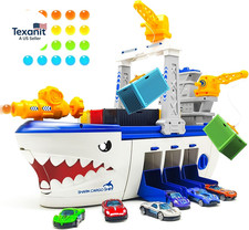 Cargo Boat Toys & Crane for 3 4 5 6 Year Old Kids, Ship Toy with Sounds & Lights