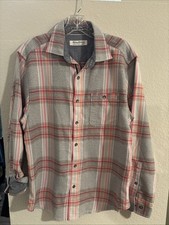 Tommy Bahama Canyon Beach Unwind Plaid Flannel Shirt Mens S Asheen Gray Orange
