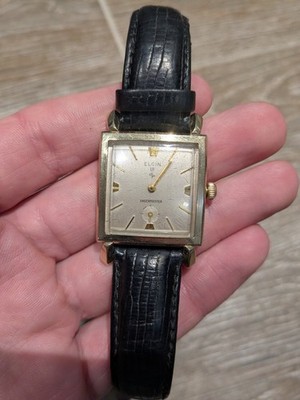 VINTAGE 10k GF Elgin Shockmaster Gulfport 19j Mens Wristwatch RUNS!!!      