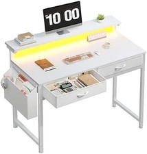 31.5 Inch Home Office Desks with, Computer Desk with 2 Drawers  LED Lights