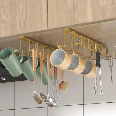 1pcs Double Row Under Shelf Hook Rack Punch-Free Cupboard Hanger - NEW - Image 1 of 4