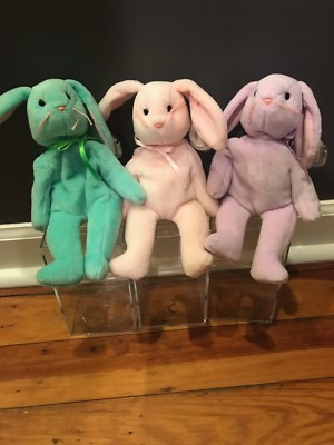 VINTAGE Rare Retired Ty Hippity, boutiques Hoppity, and Floppity Beanie Babies With Errors
