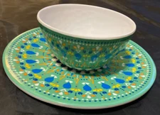 Melamine 6 oz Bowl or Cup & 6.75" Appetizer or Dessert Plate Matching Set EUC