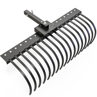 17 Pine Straw Rake with 2'' Receiver for Lawn Tractors ATVs / UTVs Heavy Steel