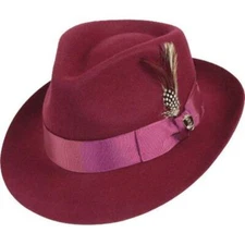 Mens Bruno Capelo Hat Australian Wool Fedora Teardrop Crown Fabio FB226 Burgundy