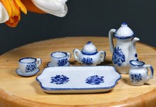 Delft Tea Set Miniature Porcelain Floral Vintage 10PC Blue Handmade Thailand