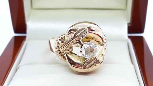 Antique Italian 18ct Gold Rose cut Diamond double leaf ring, UK size Q - Picture 7 of 12