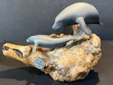 John Perry Driftwood Sculpture Mama & Baby Manatee