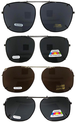 Clip On Sunglasses - Large Frame Glasses- Rectangle - Lens Options -USA Stock