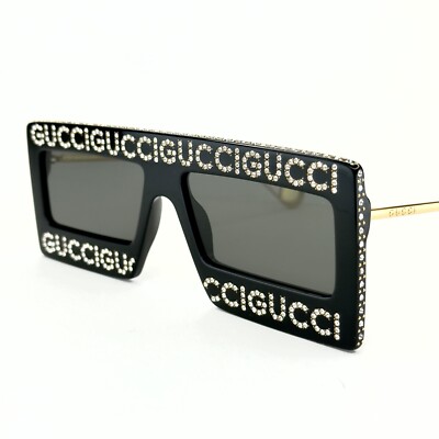 GUCCI Gg0431s 0431 Black Gold Hollywood Forever Crystal Stud Mask