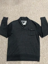 Banana Republic Men Sweater Hook Button Collar Long Sleeve 1 Pocket Gray Sz LG
