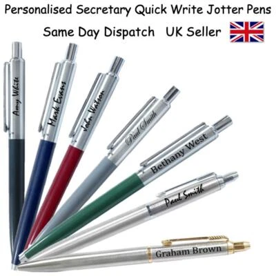 PERSONALISED ENGRAVED SECRETARY QUICK WRITE JOTTER BALLPOINT PEN - Black Blue