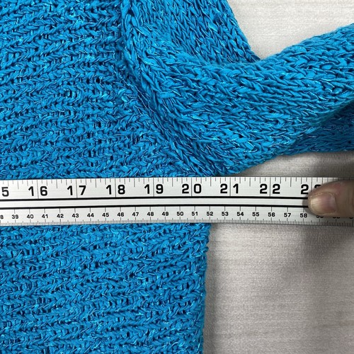 Chico's 3 Size XL Sweater Cardigan Blue Open Knit Lagenlook One Button Topper - Picture 8 of 10