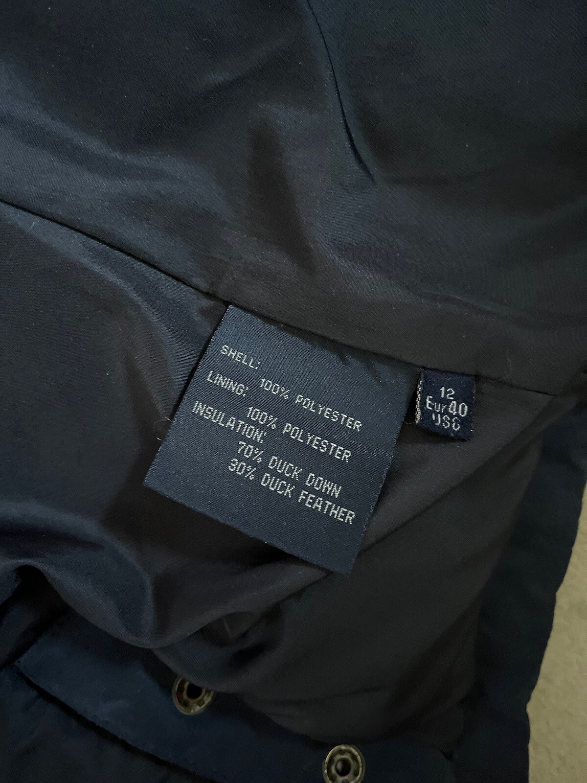 MUSTO WOMENS PUFFER JACKET/COAT, SIZE 12, QUILTED,NAVY, DOWN, MOLESKIN