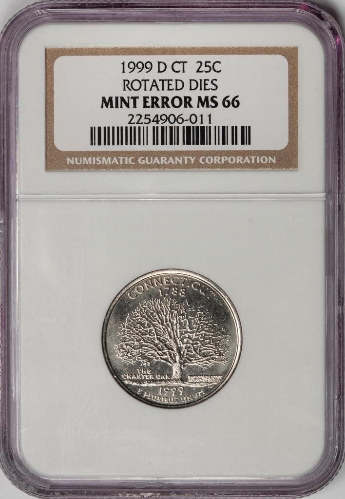 1999 D NGC MS66 Rotated Dies Connecticut Quarter Mint Error