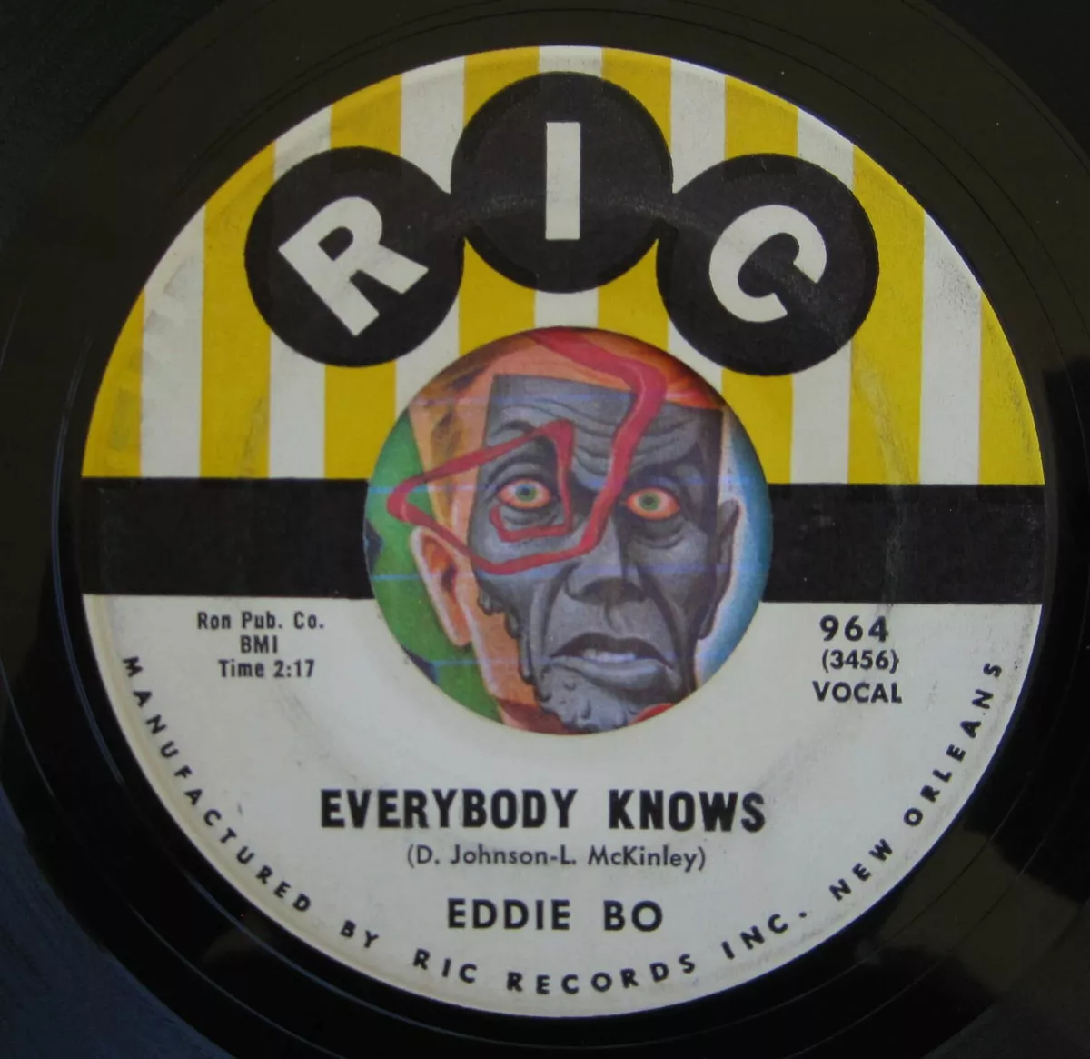HEAR Eddie Bo 45 Everybody Knows / Got Your Mojo Working RIC 964 R&B soul  nola