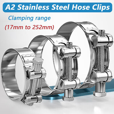 304/A2 Stainless Steel Hose Clamps-Clips  Heavy Duty T Bolt Exhaust 17mm-252mm