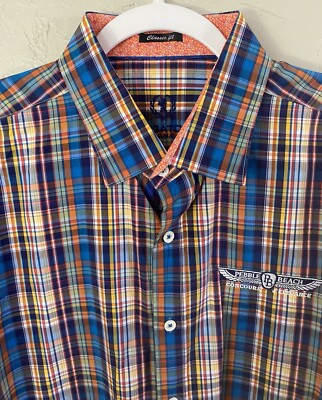 BUGATCHI Classic Fit Long Sleeved Flip Cuff Plaid Button Up Shirt Men's XL