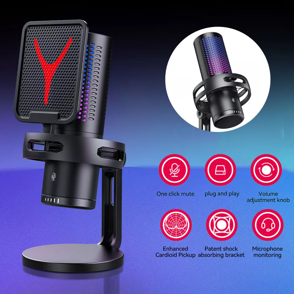 USB Microphone Noise Cancellation Condenser RGB Gaming Mic for PC Laptop Android - Image 3 of 4