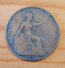 1916 King George V One Penny 1d coin - Almost F