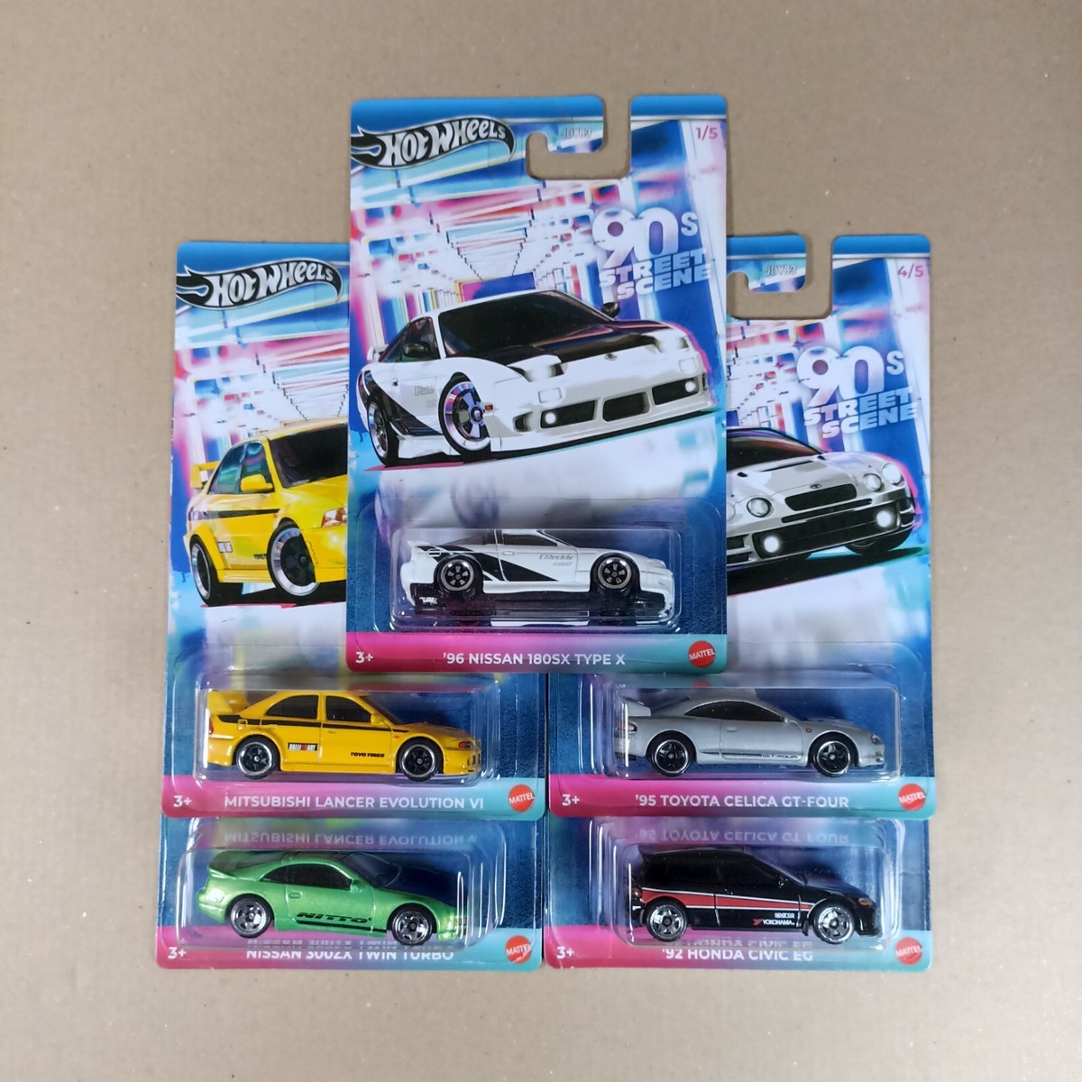 【未開封】Hot Wheels streettuners 5種セット Hot Wheels 90s Street Scene Complete Set Of 5 Car - Mitsubishi