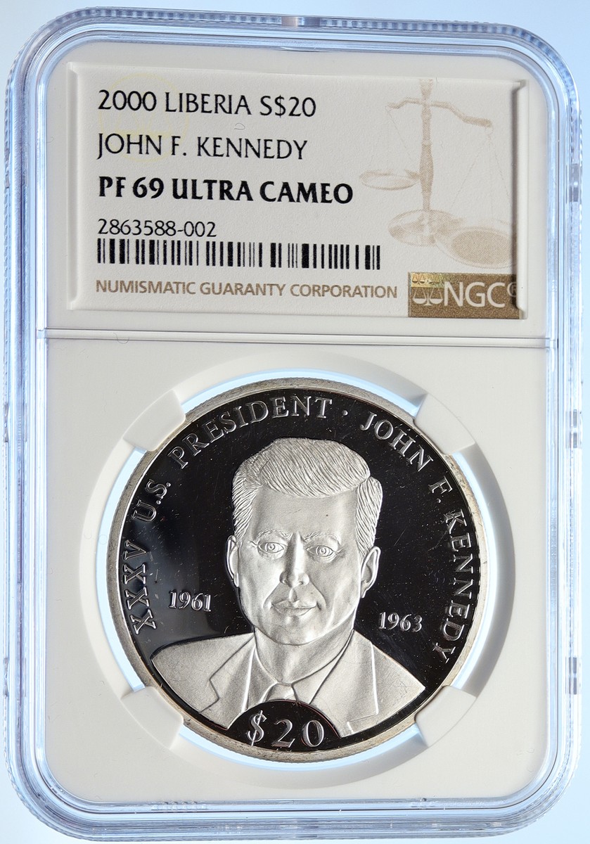 2000 LIBERIA US President JOHN F KENNEDY Proof Silver 20 Dollar