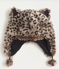 NWT Kids Jcrew Crew Cuts Bear Hat In Cheetah Sz S-M 2-7YR FAUX FUR MSRP 39.50