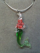 Vintage Handcrafted Glass Mermaid Pendant Sterling Silver 925 Chain Necklace