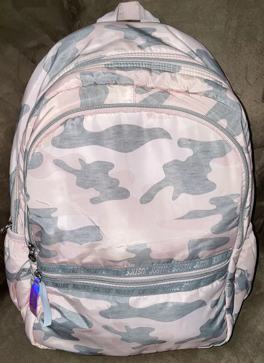 JUSTICE PINK CAMO BACKPACK IRIDESCENT STRAPS SUPER CUTE eBay