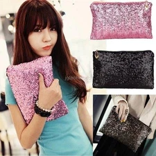 Glitter Sparkling Sequins Dazzling Bling Clutch Evening Party Bag Purse Handbag