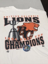 VTG 1994 BC Lions Grey Cup Champions Single Stitch T-Shirt XL CFL Salem Brand