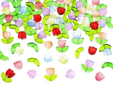 Tulip Beads 100Pcs 50Sets Assorted Color Transparent Glass Flower Beads Handcra
