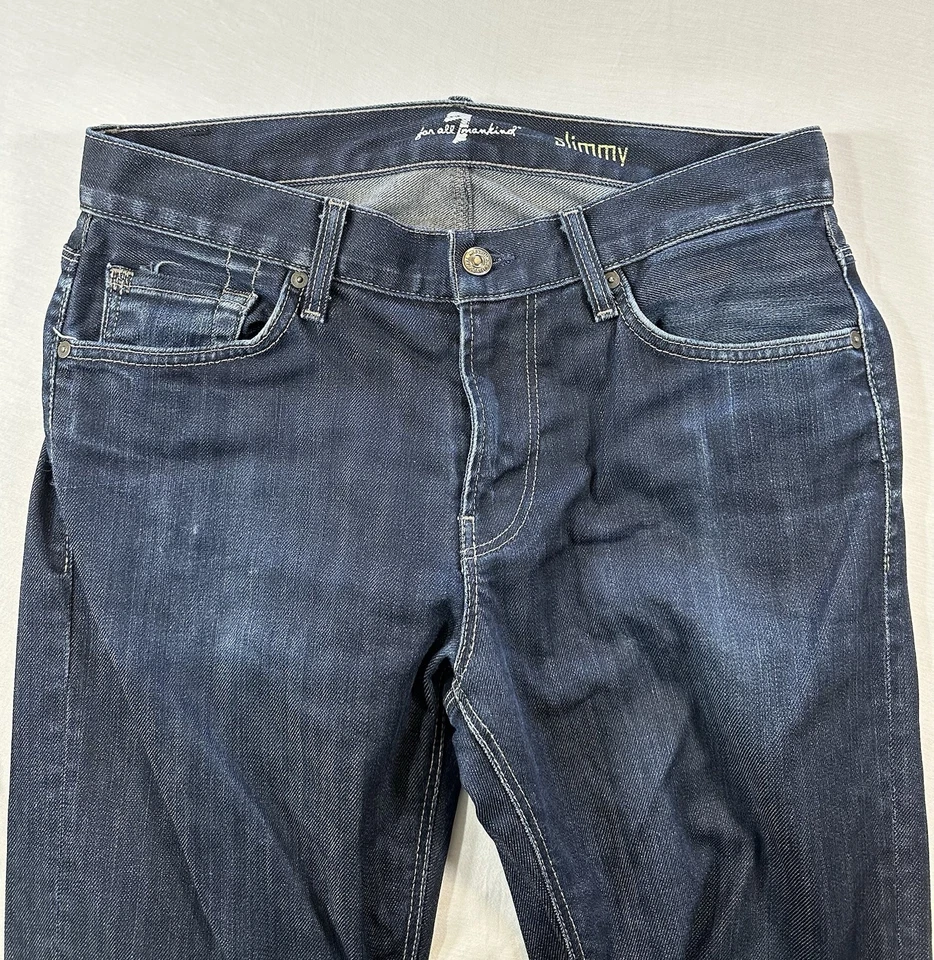 7 For All Mankind Slimmy Jeans Mens 31x34 Dark Wash Denim Casual Made in USA - Image 3 of 4