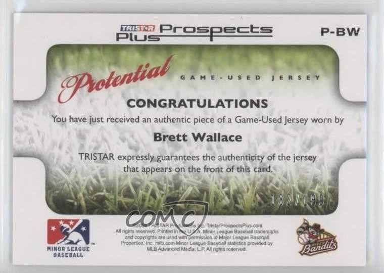2008 TRISTAR Prospects Plus PROtential Game Used /199 Brett Wallace #P-BW - Image 2 of 2